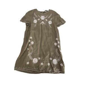 Zara Olive Green Mini Dress with White Floral Embroidery
